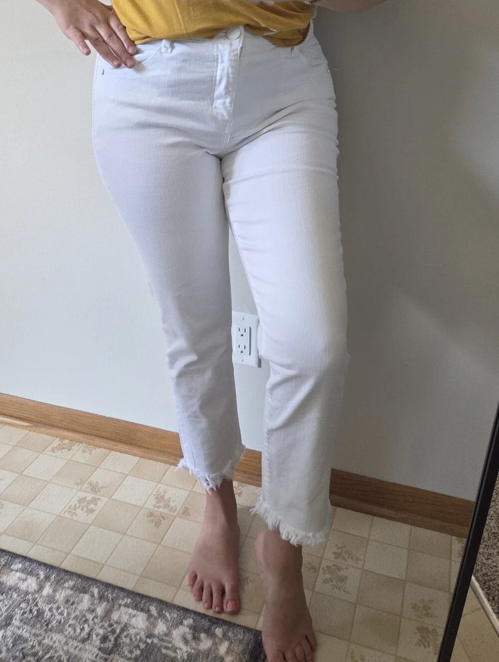 Democracy Ab Tech High Rise Slim Straight Leg Jeans White Frayed Cuff - Picture 2 of 14